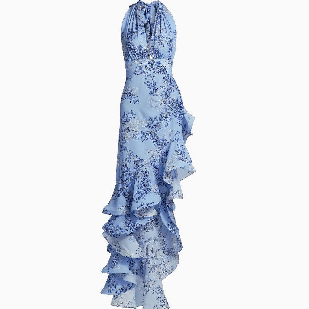 Bronx and Banco Blue Poppy Maxi Halter Dress